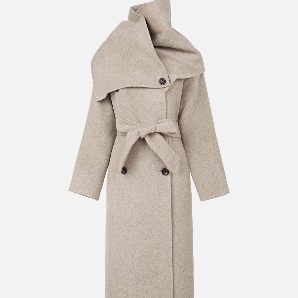 Asymmetric Double Breasted Scarf Coat